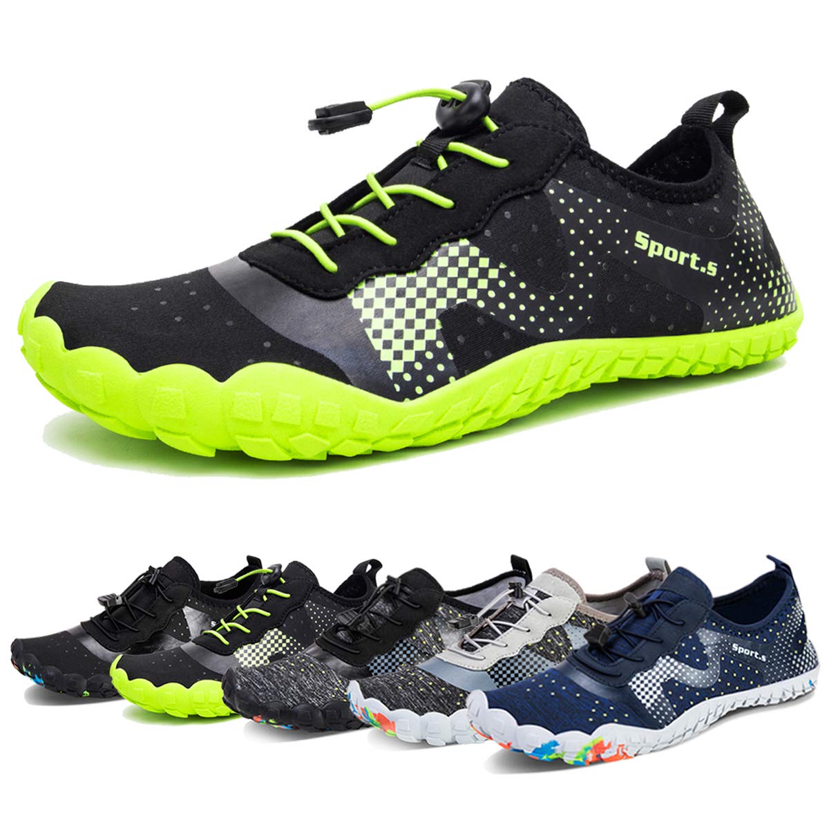 WateLves Water Shoes for Men Women Barefoot Quick-Dry Aqua Sock Outdoor Athletic Sport Shoes Kayaking Boating Hiking Surfing Walking (A-Black/Green, 42)