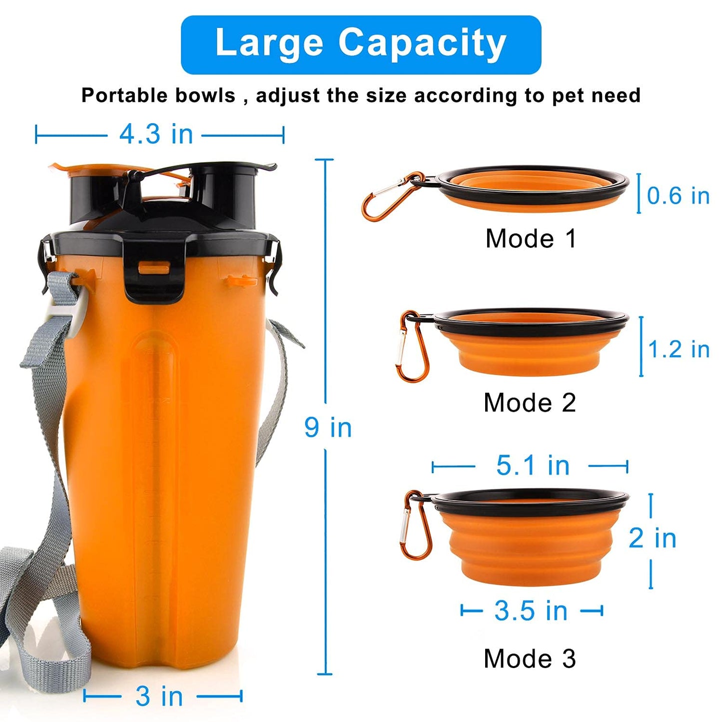 Dog Travel Water Bottle Collapsible Bowls, 2 in 1 Pet Food Container with Collapse Bowls, Outdoor Portable Water Bowls for Walking, Traveling, Camping and Hiking (Orange)