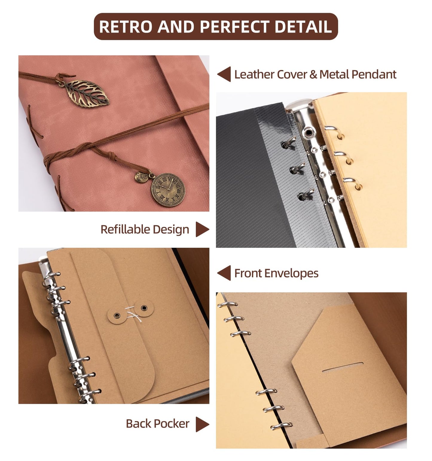 ALKALO Scrapbook Photo Album 100 Pages, 60 Page Self Adhesive+40 Page Kraft Paper DIY Photo Book for 2x3 3x5 4x6 5x7 Pictures, Leather Memory Book for Wedding Baby Family Travel Birthday Christmas