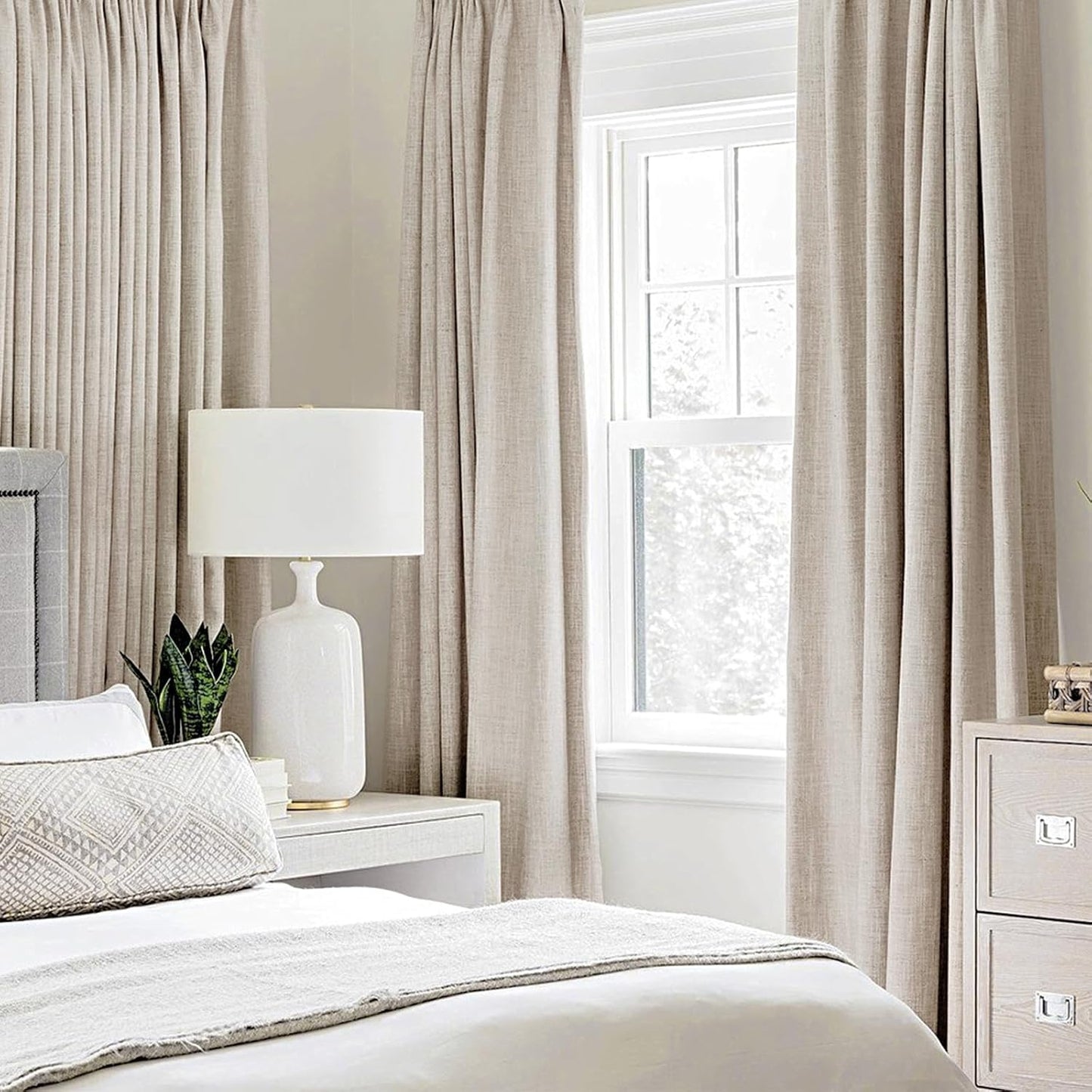 MIULEE Blackout Curtains - 100% Linen Textured Thermal Insulated Drapes | 52 x 54 Inch (2 Panels) for Bedroom & Living Room