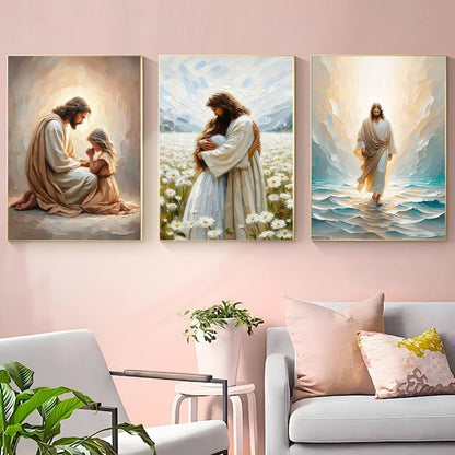 Paint by Numbers for Adults and Kids Beginner 3 Pack Christian Jesus Painting by Number Kits On Canvas Number Artist Paint by Number Kit DIY Oil Painting Acrylic Paints, Home Wall Decor(Frameworkless)
