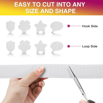 12Ft x 1 Inch Hook and Loop Tape, Heavy Duty Double-Sided Adhesive Strips, Strong Sticky Back Fastener, Cuttable Interlocking Tape Fasteners for Home, Office, Car, School & DIY Crafts (White)