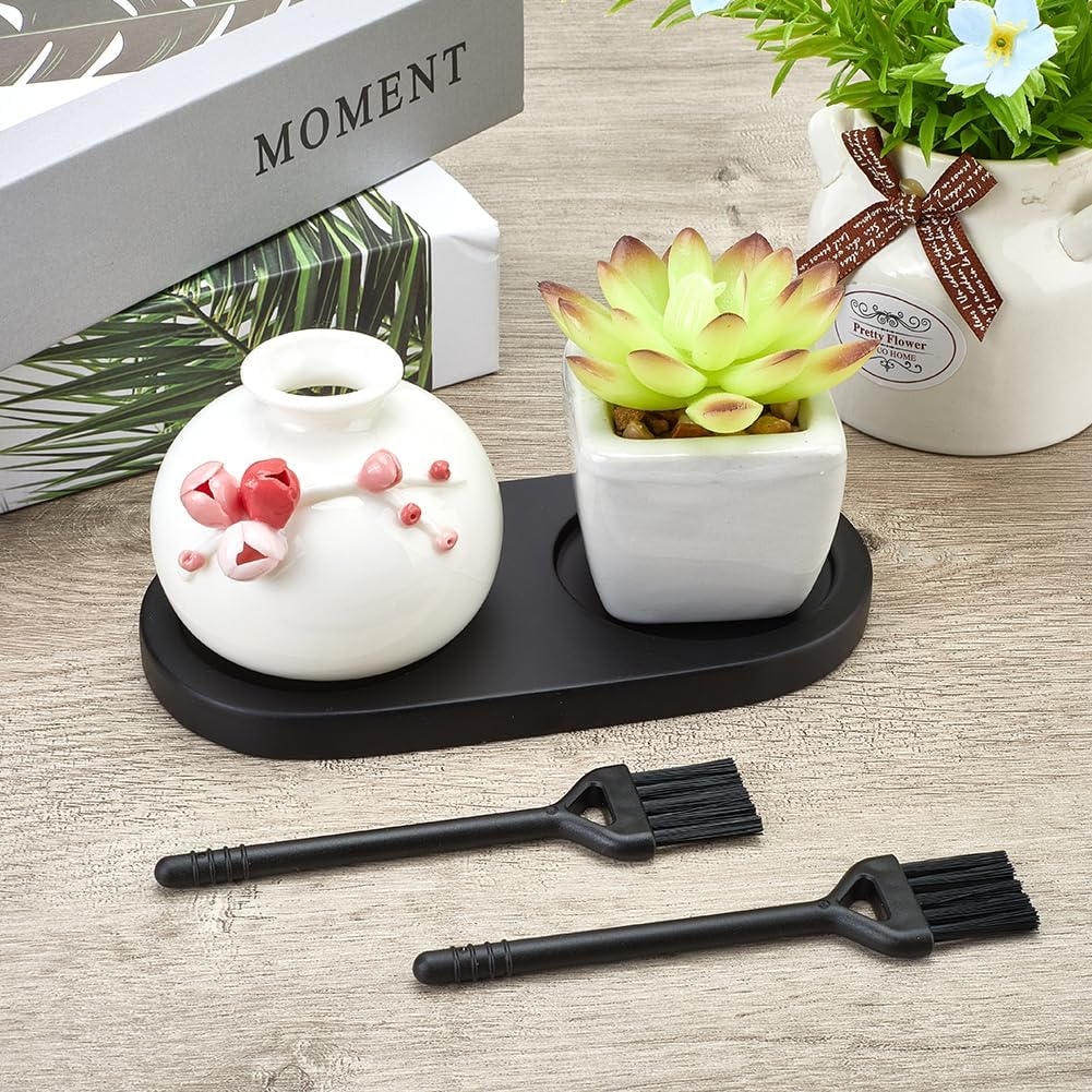 GORGECRAFT Salt and Pepper Mill Tray: Wooden Grinder Rest Holder with 2Pcs Cleaning Brush for Kitchen Storage