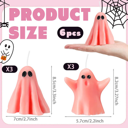 Conelist 6 Pieces Halloween Large Ghost Candles White Spooky Scented Halloween Candles Horror Gifts Candle Tea Lights Goth Room Decor for Summer Dining Table Party Bedroom(Pink Style,Pink)