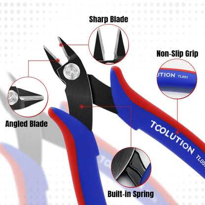 TOOLUTION 10 Pack Flush Wire Cutters - Small Diagonal Cut Pliers Side Cutter Snips Bulk - Micro Clippers for Cutting Zip Tie Model 3D Printer - Mini Nippers for Crafting Electrical Jewelry Making