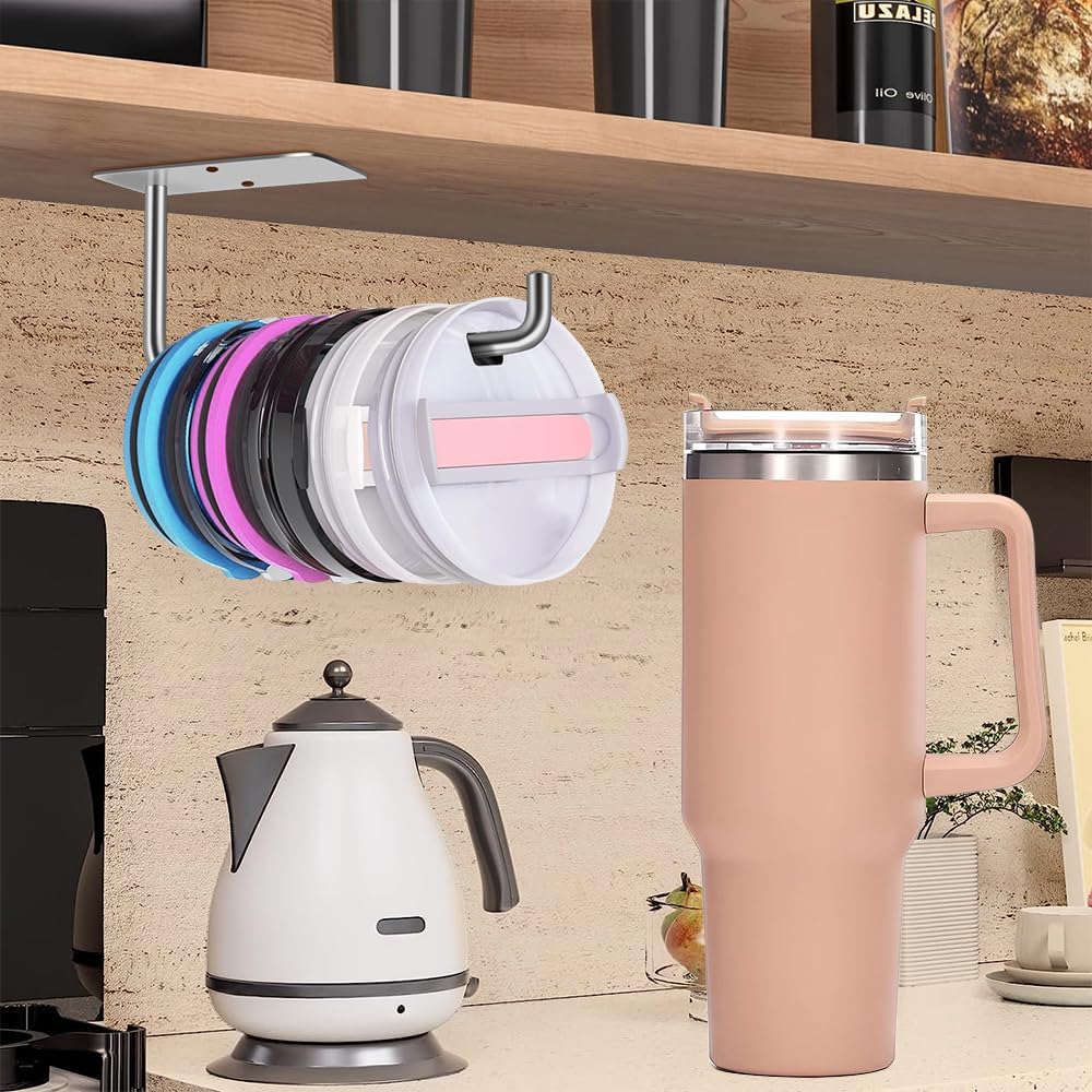 MGahyi Tumbler Lid Organizer, Space Saving Self-Adhesive or Drilling Cup Lid Hook for Kitchen Organizers and Storage