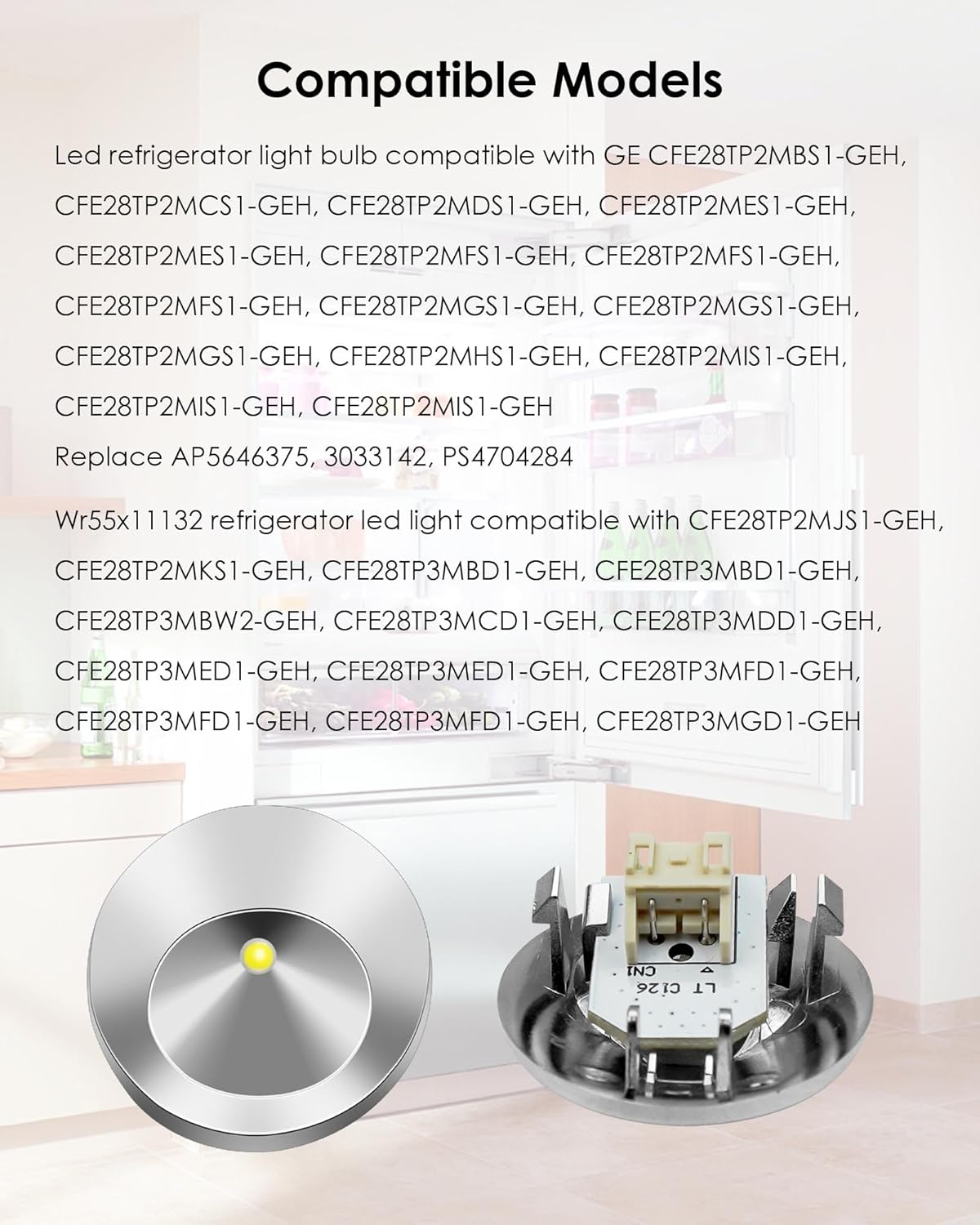 WR55X11132 LED Light and Cover Assembly for GE Refrigerator Replace WR55X26487 WR55X30603 WR55X30602 WR55X26486 (1 Pack)