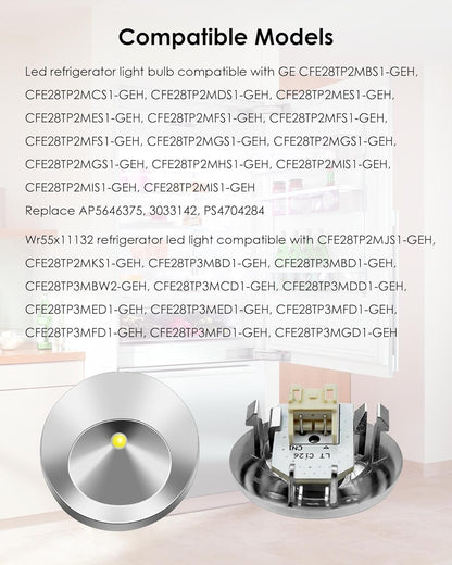WR55X11132 LED Light & Cover Assembly for GE Refrigerator, Replace WR55X26487, 2 Pack
