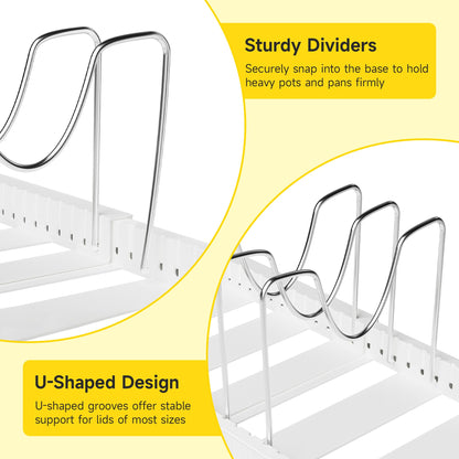 Mudeela Pot Lid Organizer Rack for Cabinet, Expandable Pots and Pans Organizer under Cabinet with 10 Adjustable Dividers, Pan Organizers Holder inside Cabinet for Plates, Cutting Boards, Baking Sheets