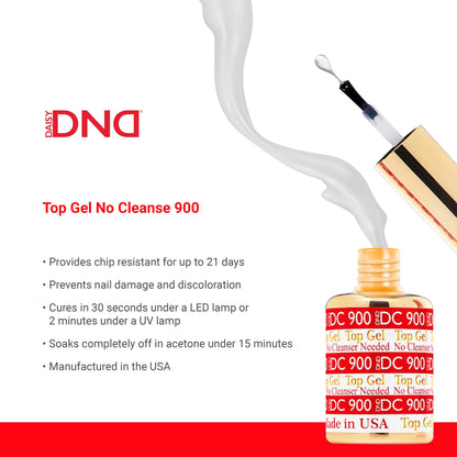 DND DC Base Gel and Top Gel Polish No Cleanse Set, UV/LED GelBase Polish 800 and No Cleanse Top Coat 900, Salon Professional Gel Polish Duo, 0.5 Fl Oz Each