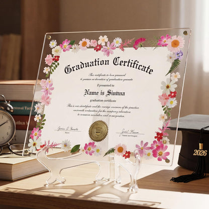 Novabright 2 Set 2026 8.5x11 Floral Acrylic Graduation Certificate Frame Pressed Flower Wall Mount Floating A4 Picture Frame Double Panel for Graduation Certificate Degree Document Memory Picture Gift