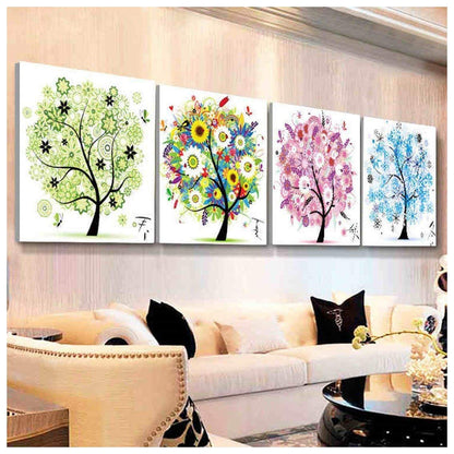 5D DIY Diamond Painting Sets Different Shape Diamond Drawing Tree Cross Stitch Point Drill Painting Living Room Bedroom Wall Decorative Drawing (Four Seasons)