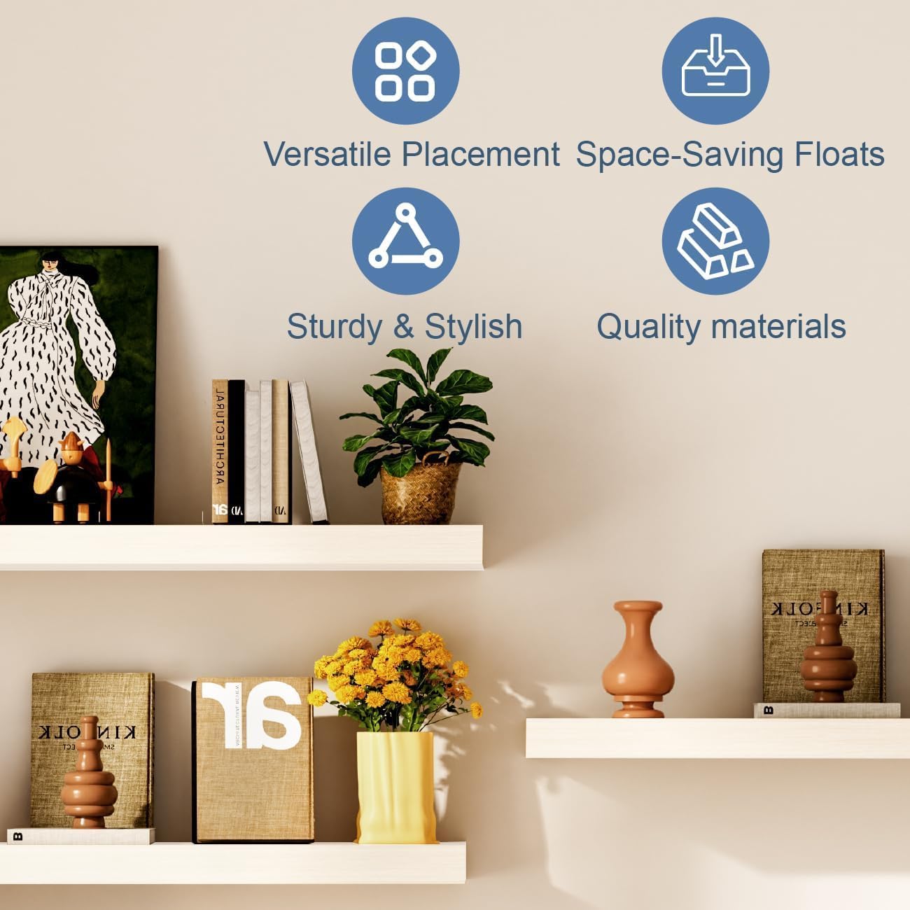 12x7x1.5 Set 3) Floating Shelves for Wall, Bathroom Shelves Over Toilet, Wall Shelves & Book Shelf for Room, Hanging