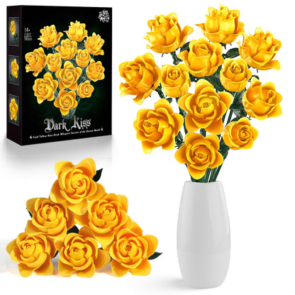 HAYXUN 12 Yellow Roses Building Block Bouquet Set, 585 Pieces Artificial Botanical Kit, Unique for Mom & Grandma, Everlasting Floral Home Decor