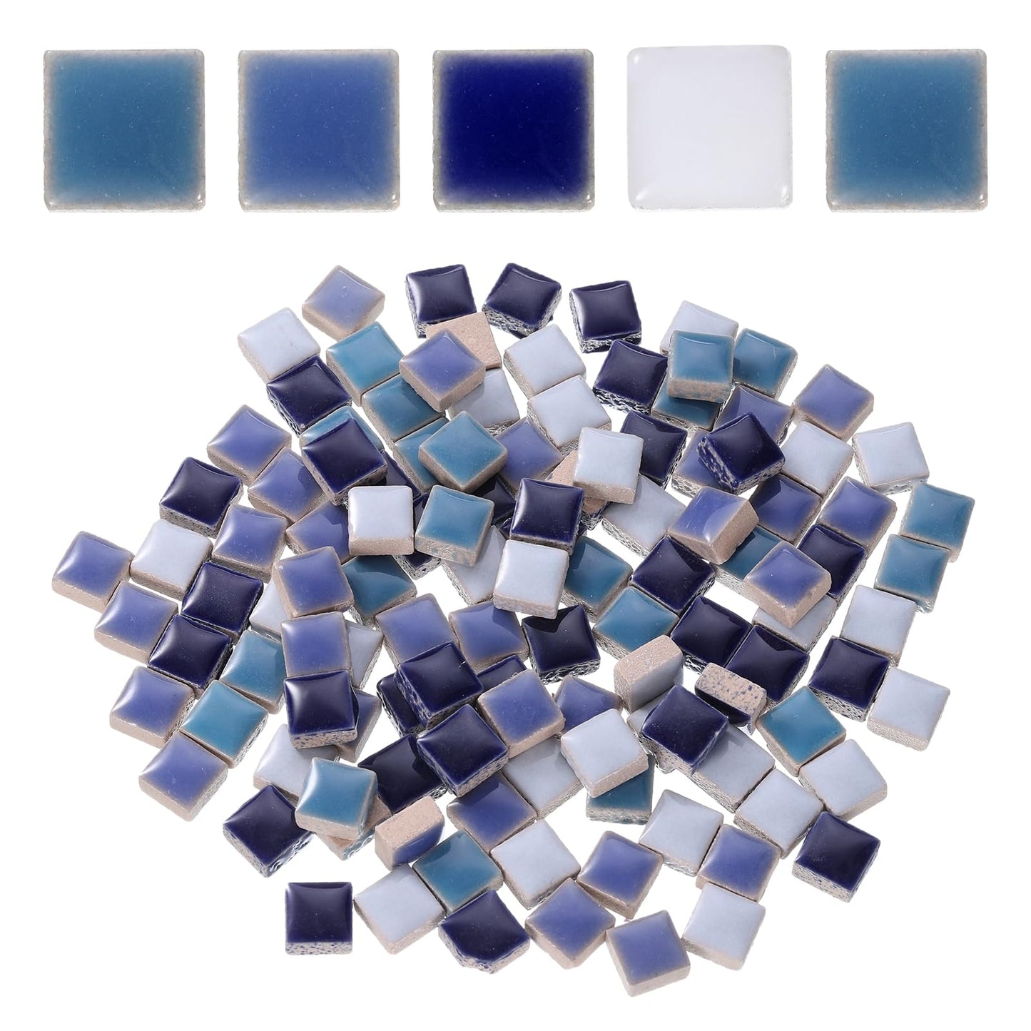 uxcell 205pcs Ceramic Mosaic Tiles, Bulk Stained Ceramic Mosaic Tiles Square Mosaic Kits for DIY Art Crafts, Handmade Art Craft Projects for Home Decor(200g, Mixed Blue)