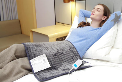 Ruqiji 17''x33'' XXXL King Size Heating Pad with 120 Minutes Auto Shut Off&6 Temperature Settings, Flannel Electric Heating Pad/Pain Relief for Back/Neck/Shoulders/Menstrual Pain/Leg Cramp (Dark Blue)