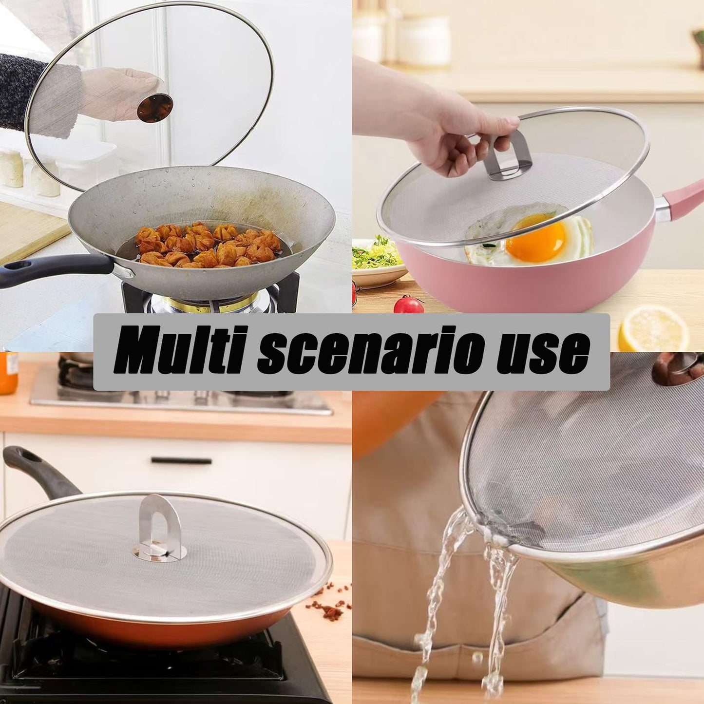 OYWOBET 3 Pack Silver Stainless Steel Splatter Screens (9.8", 11.4", 13"), Grease Splatter Guard Ultra-Fine Mesh, Foldable Knob for Cooking/Chefs/Home Cooks