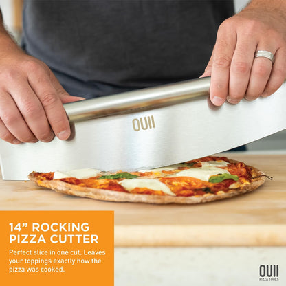Perforated Pizza Peel 12 x 14 Inch, Paddle Spatula with Foldable Handle, Pizza Cutter Rocker 14'' Blade