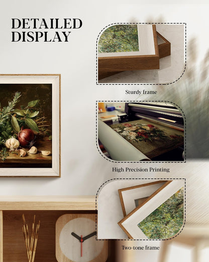 12x16 inch, HUARCEY Vintage Herb Kitchen Wall Art Framed Canvas Print Fresh Basil Rosemary Bay Leaves Garlic Onion