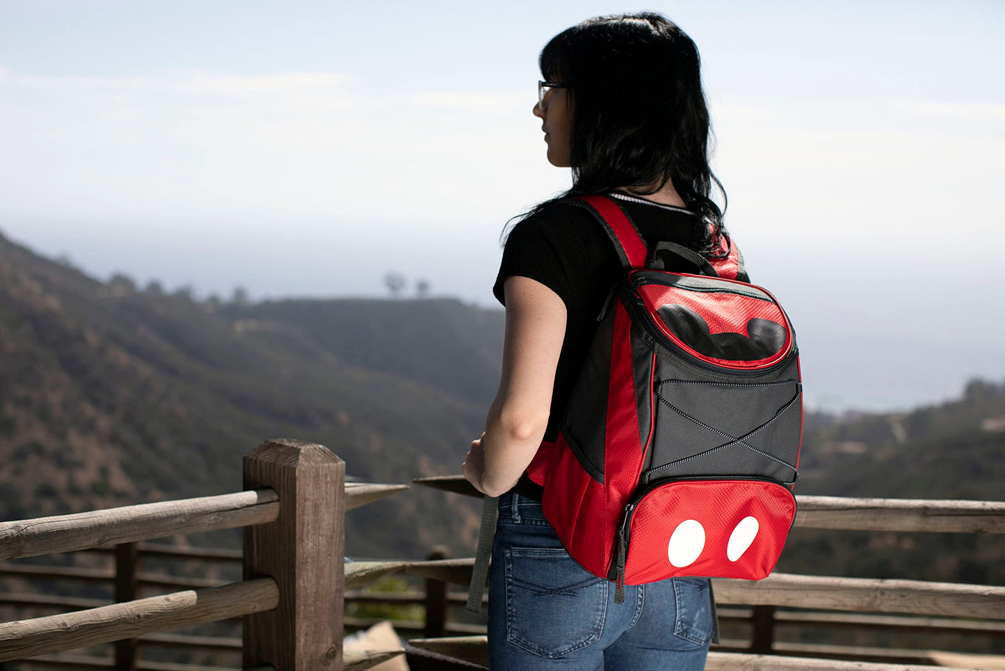PICNIC TIME Disney Mickey Mouse Backpack Cooler, Insulated Leakproof Soft Cooler Backpack, Waterproof Beach Lunch Bag, Portable Hiking Backpack Ice Chest, Picnic & Travel Bag (Red with Gray Accents)