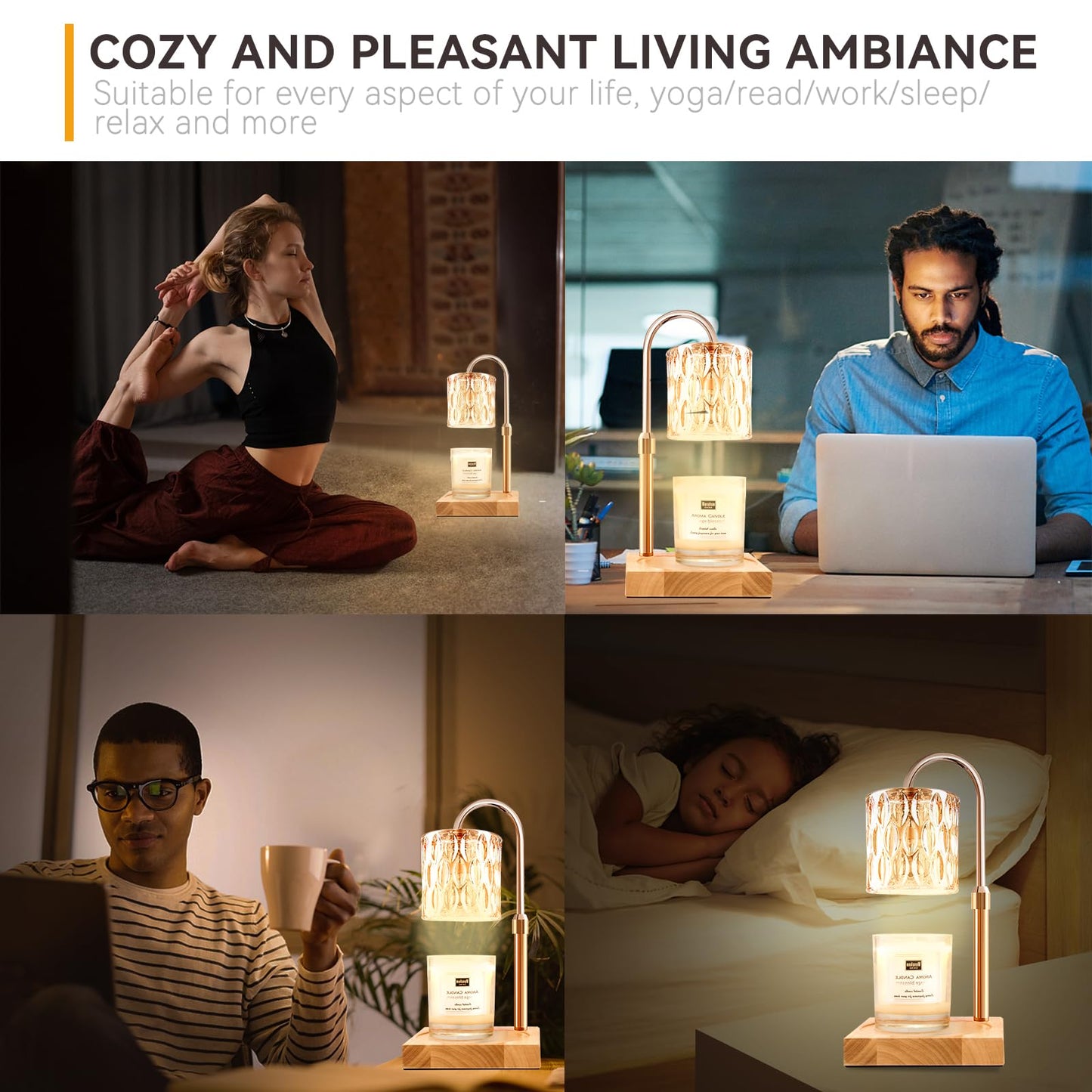Candle Warmer Lamp with 3 Bulbs, Adjustable Height Dimmable Candle Warmer with Timer, Candle Lamp with Charming Gift Box Ribbon,Birthday Gifts for Women Mom, House Warming Gifts New Home Decor
