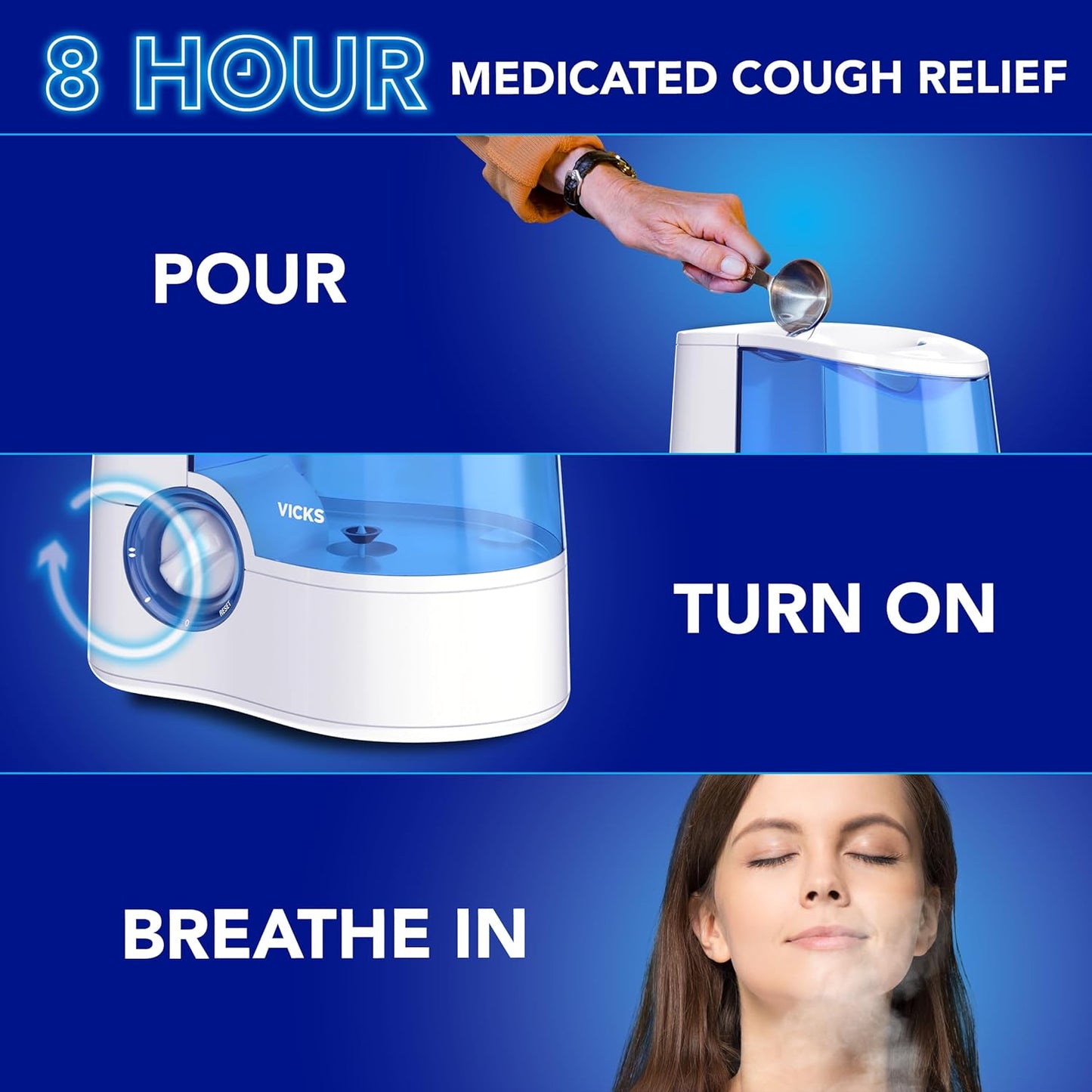 Vicks VapoSteam Medicated Liquid with Camphor, a Cough Suppressant, Helps Relieve Coughing, for Use in Vicks Vaporizers and Humidifiers, 8 Oz