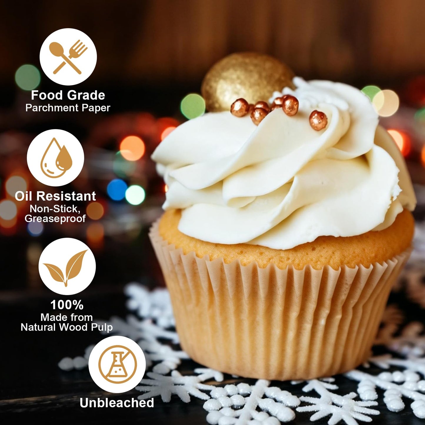 VISRIE 500Pcs Standard Cupcake Liners, Natural Parchment Paper Cupcake Liners for Baking, Grease-Proof Muffin Cups, Food-grade Baking Cups for Cupcakes, Muffins, Nuts