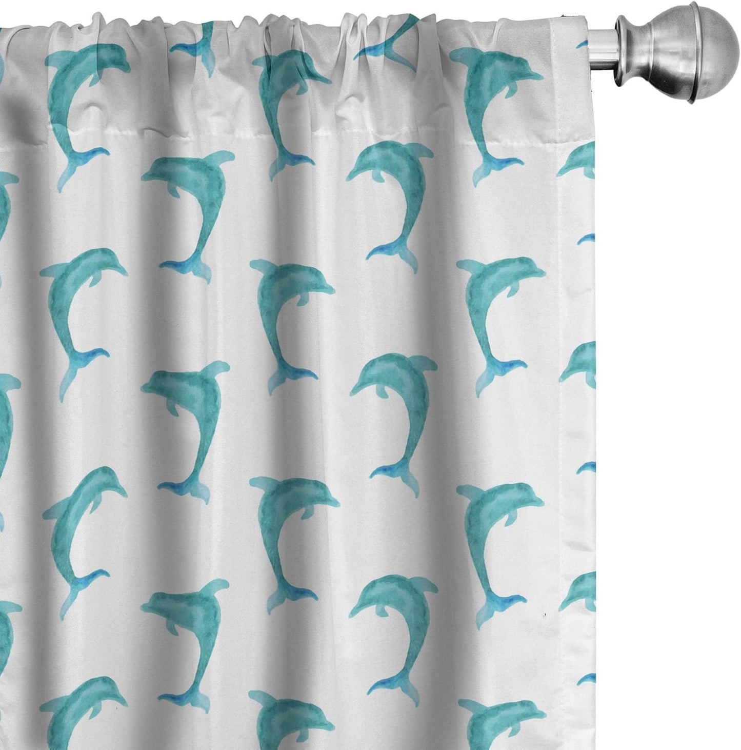 Ambesonne Sea Animals Window Curtains, Aqua Watercolor Art Dolphin Ocean Theme, Lightweight Decor 2-Panel Set - 28" x