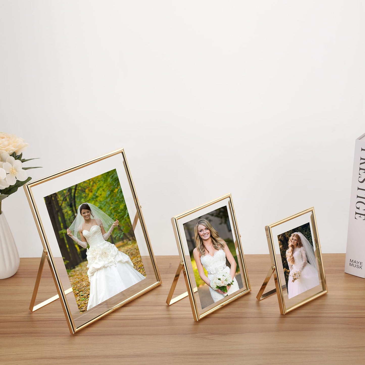 GorYeeFine Gold 6x8 Floating Photo Frame for(4x6'‘&5x7’'),Adjustable Tabletop/Shelf Picture Frames,4x6'' Premium Gift Floating Frame for Wedding,Thanksgiving,Christmas,Birthday,Home or Office Decor