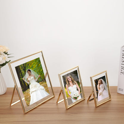 FineLiMoLa Gold 4x6 Floating Frame 2pack for Photo Sizes(2x3'',3.5x5''),Adjustable Tabletop/Shelf floating Photo Frame,Classy Metal Gift Frames for Wedding,Christmas,Birthady,Home or Office Decor.