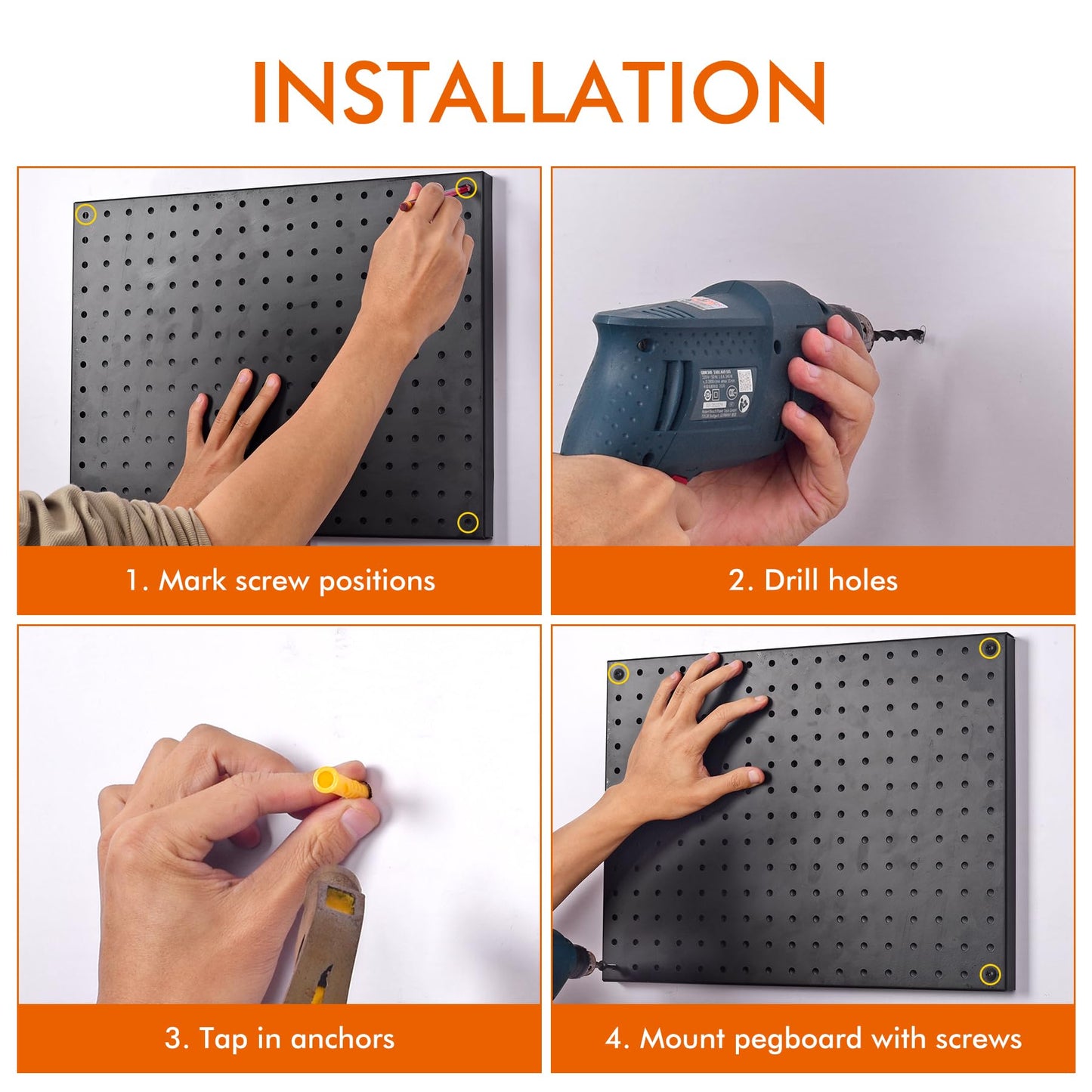 G.CORE Heavy Duty Metal Pegboard Organizer - Wall Storage Steel Peg Board Panels Set 1/4 inch Round Holes 17"x13" 2 Pack Garage Craft Tool Display Hanging Rack Organization Kit with Mounting Hardware