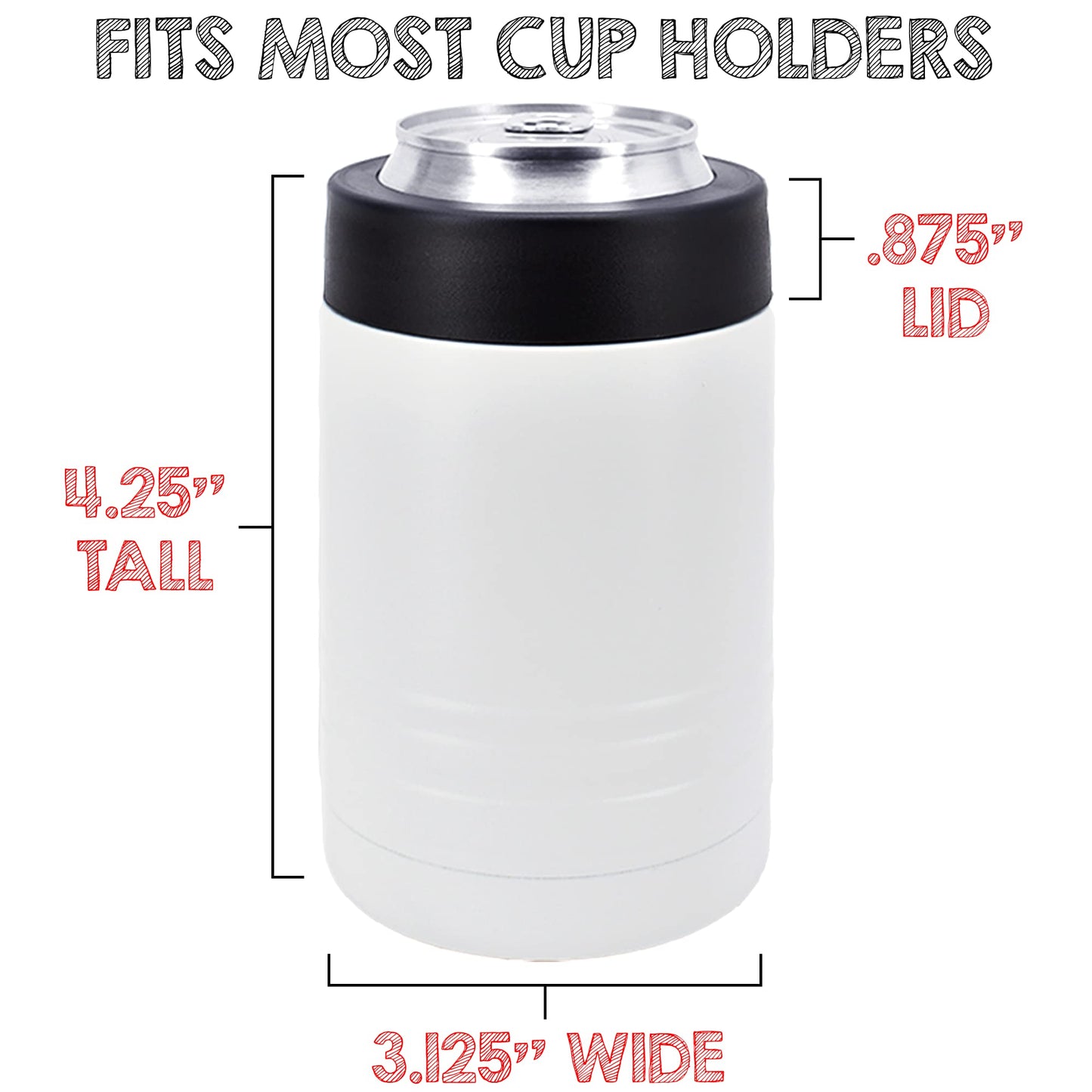 Clear Water Home Goods - 12 oz Stainless Steel Double Wall Vacuum Insulated Can or Bottle Beverage Cooler - Powder Coated White - 6 Pack