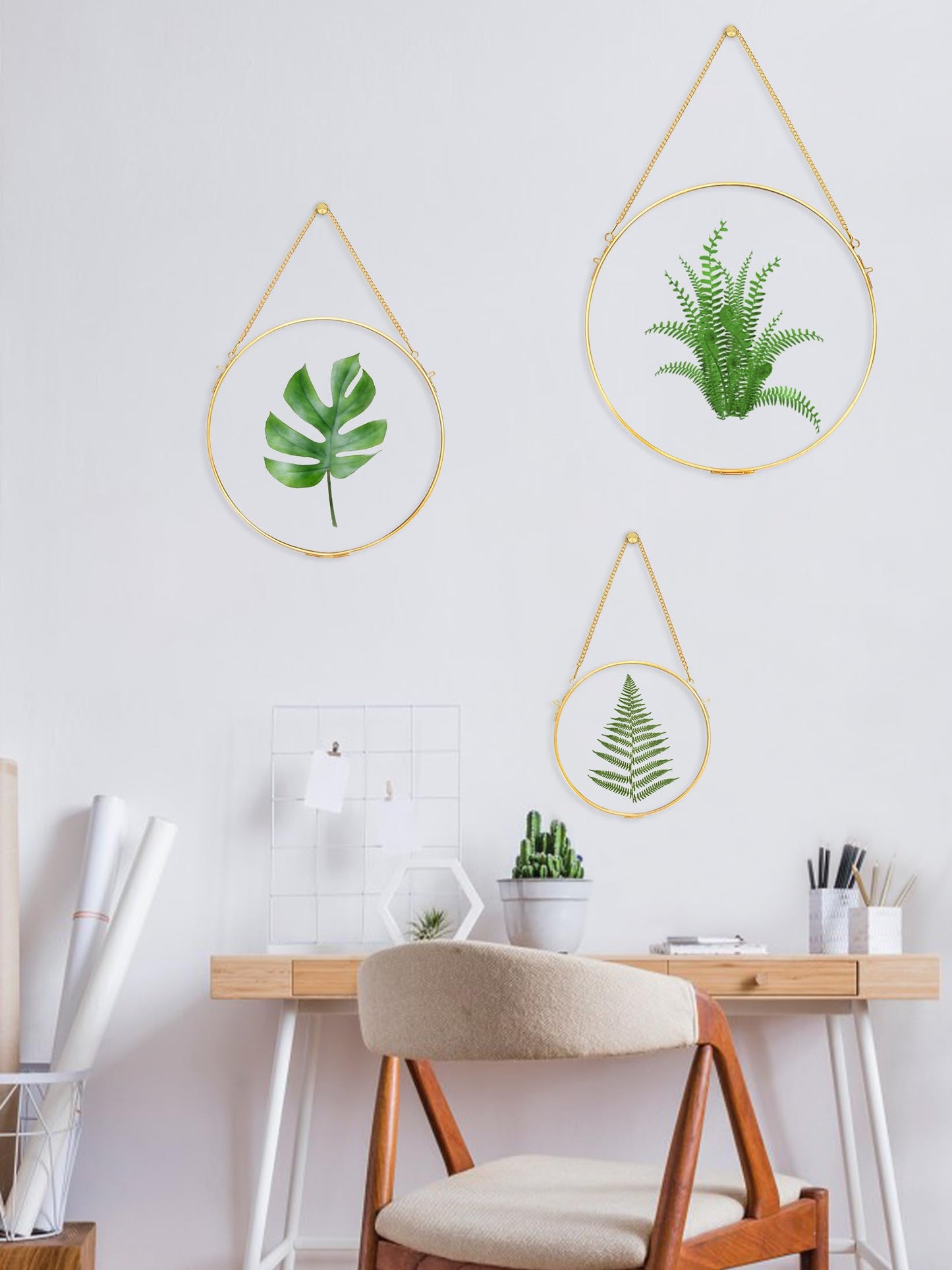 REDHUGO Glass Frame for Pressed Flowers Handmade, Wall Hanging Brass Floating Frame, Double Glass Round Picture, Glass Frame for Dried Flowers Poster Home Wall Decor, Circle, Gold (FRAME ONLY)
