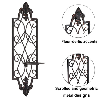 GUSUWOD Set of 2 Metal Wall Sconce Candle Holders, Fleur De Lis Detailed