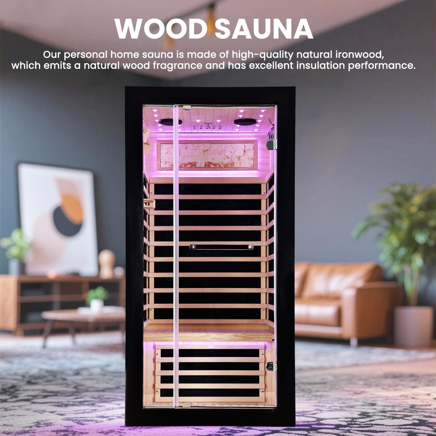 OUTEXER One Person Sauna Far Infrared Saunas Room Canadian Hemlock 1450W Dry Saunas Spa with 7 Starry Sky Light 35.4 * 35.4 * 70.8inch