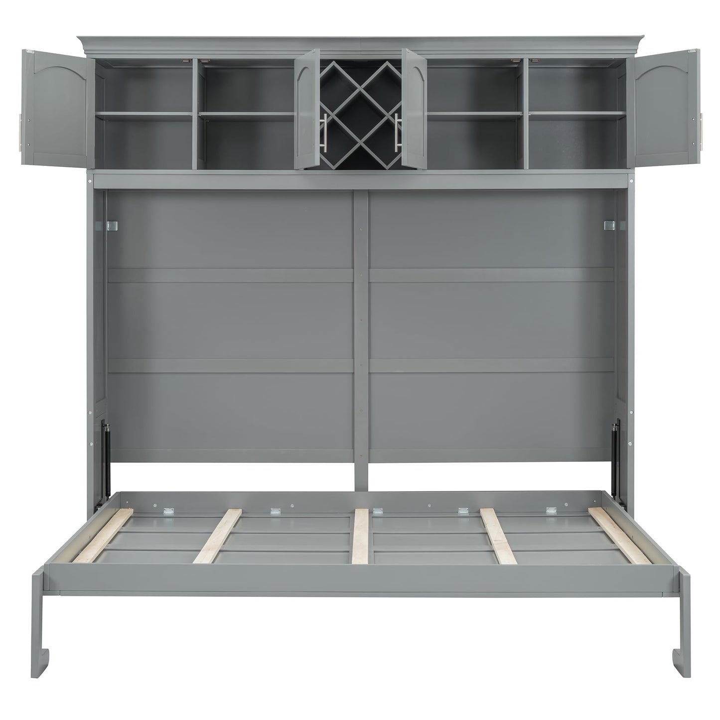 Merax Queen Size Murphy Bed, Foldable Wall Bed with Storage Cabinet, Dual Piston Metal Mechanism & Wooden Slats, No Box Spring Needed, Space-Saving for Small Apartment, Studio, Guest Room, Gray