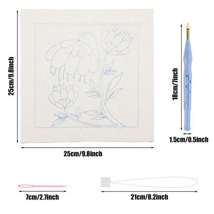 Allazone Punch Needle Kit Frame, Punch Needle Embroidery Kits, Square Punch Needle Fabric with Flower Pattern, Hoop, Yarns, Punch Needle (Beige and Pink)