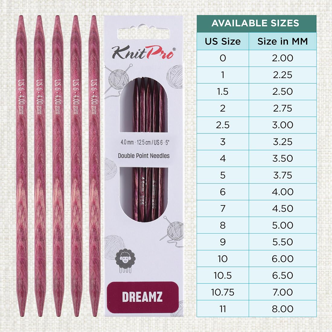 KnitPro Dreamz Double Pointed Needles 5" (12.5cm) | US Size 6 (4mm)