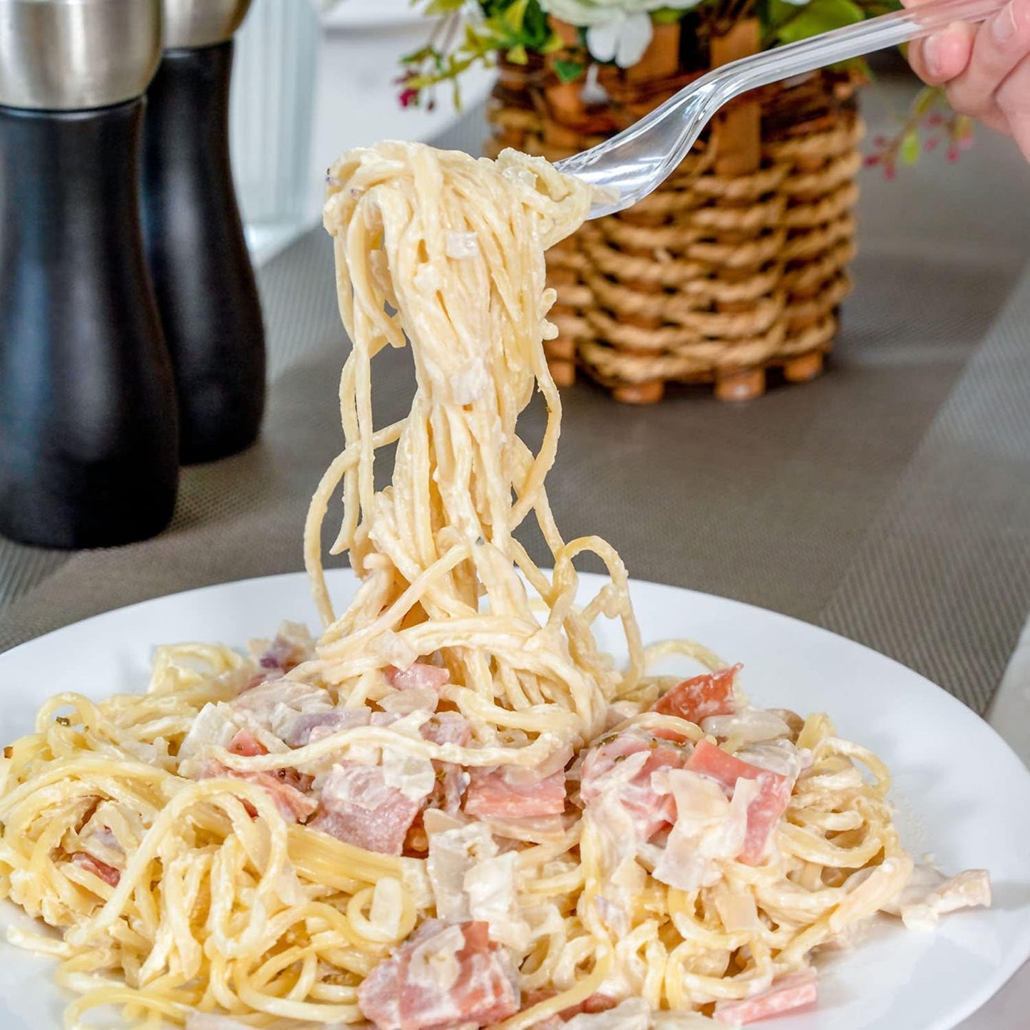Heavy Duty Disposable Clear Plastic Serving Utensils, Spoons, Forks & Tongs for Weddings, Catering, Parties (4 Forks)