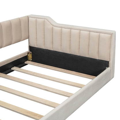 DNYN Twin XL Upholstered Daybed with Storage Pocket for Kids,Adults,Pinewood Bedframe w/Wood Slat Support,Easy Assembly & No Box Spring Needed, Beige