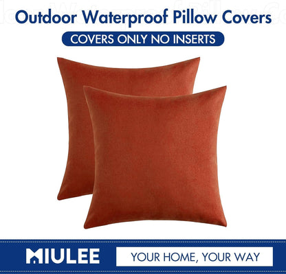 MIULEE Fall Pack of 2 Decorative Outdoor Waterproof Throw Pillow Covers, Polyester Linen Cushion Cases for Garden