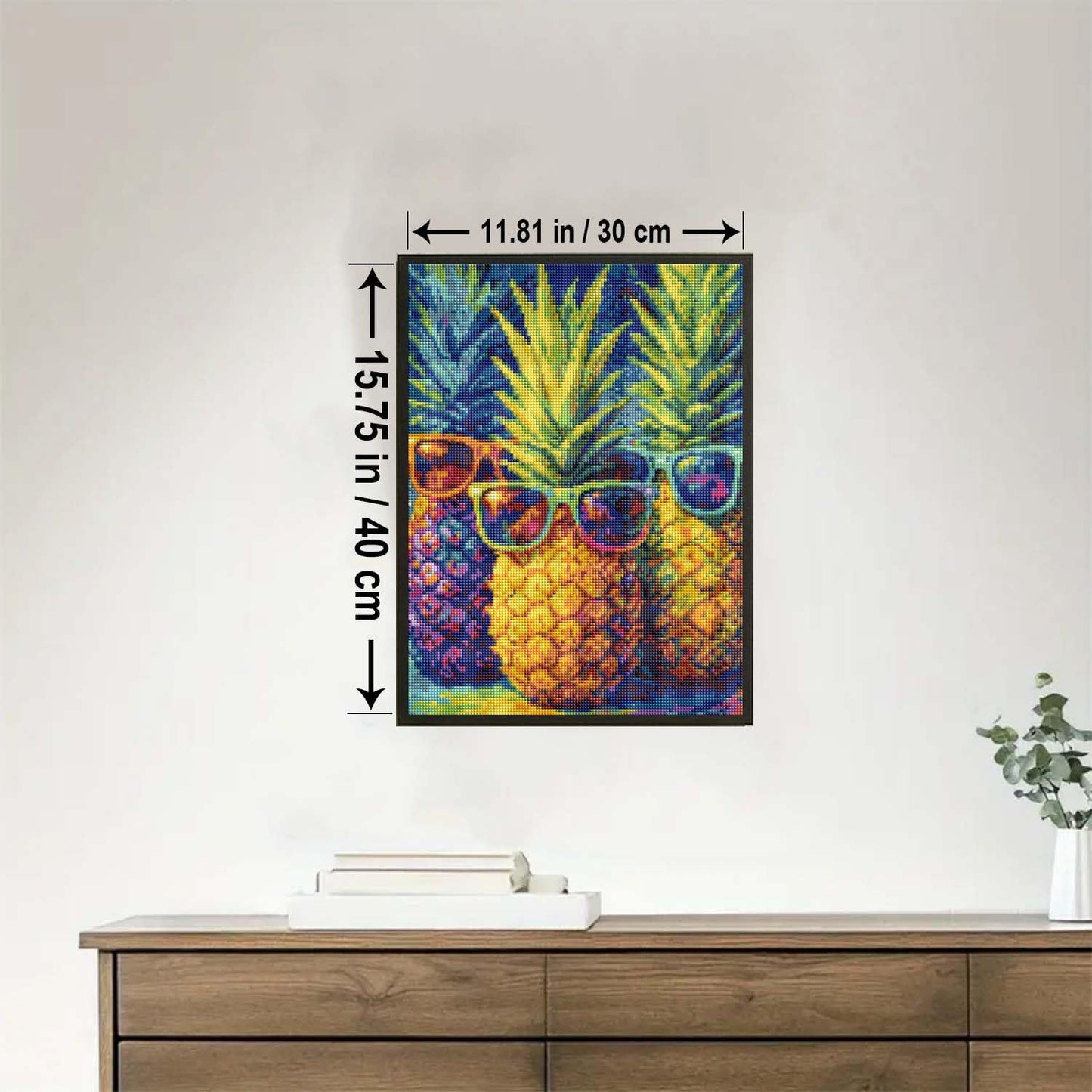 HUINORYA Pineapple Sunglasses Plant Diamond Painting Kit with Frame Full Square Drill DIY Bar Cafe Cave Home Room Wall Bathroom Porch Patio Decor Gift, 16 x 12 Inch
