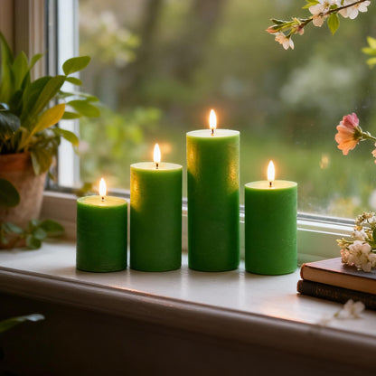 LUSHARBOR Green Flameless Candles, 4 Pack Battery Operated Candles for St. Patrick’s Day, Real Wax LED Fake Candles for Spring Decor Party Centerpiece Green