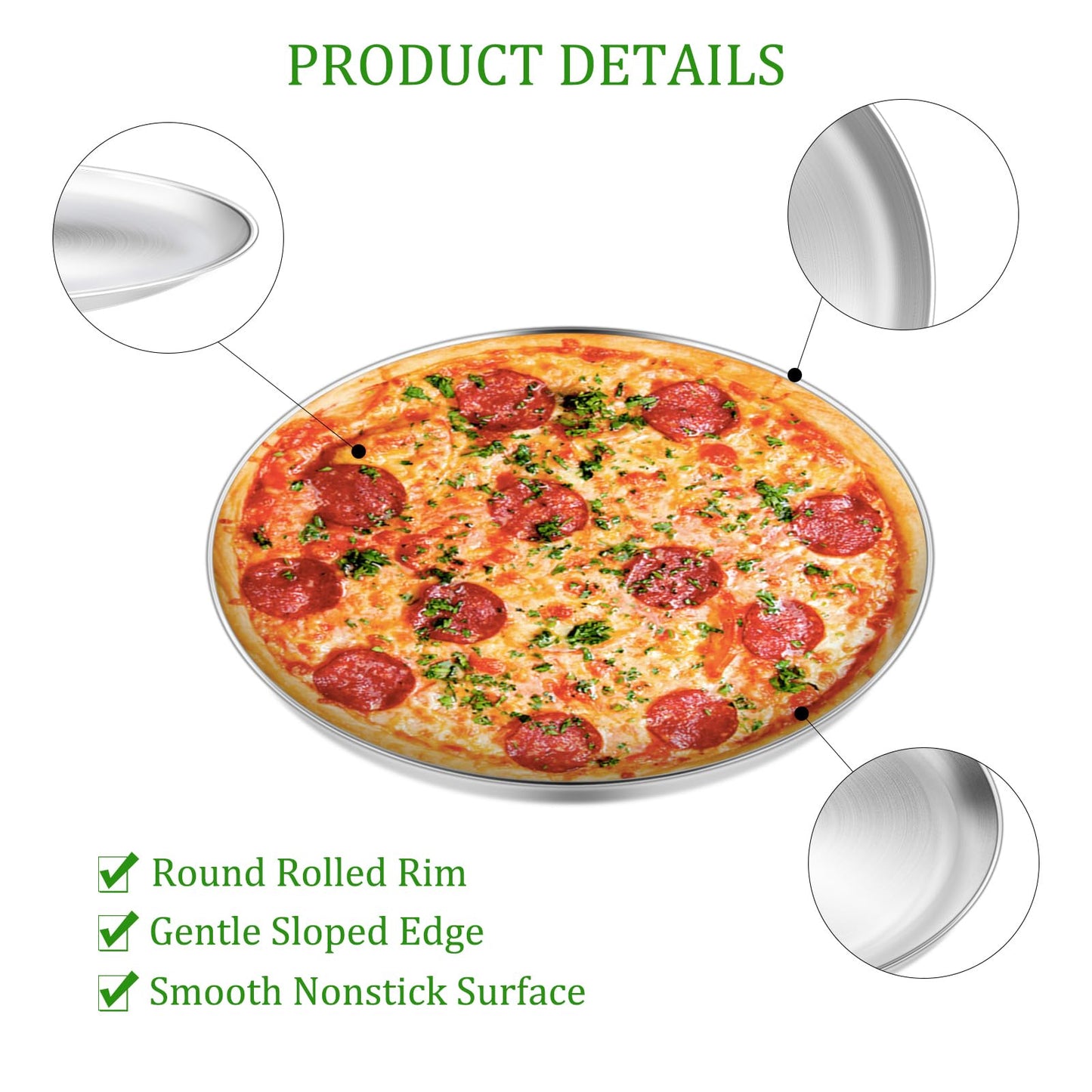 Yododo Pizza Pan Set of 3, Stainless Steel Pizza Pie Pan Tray Platter Pizza Tray, Round Pizza Dish Plate For Oven Baking, Healthy Metal Pizza Baking Cooking Pan for Oven - Size of 12 inch