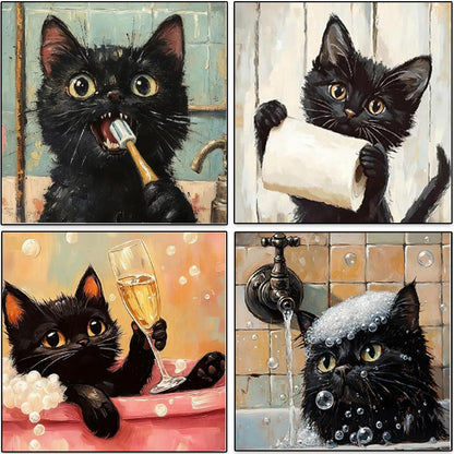 AIBOERL 4 Pack Black Cat Diamond Painting Kits for Adults,Animals in Bathtub DIY 5D Diamond Art Kits Full Drill Diamond Dots Paintings with Diamonds Gem Art and Crafts Home Decor 12x12inch
