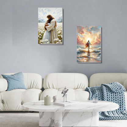 2 Pack Paint by Numbers Kit for Adults - Wooden Easel, Jesus Paint by Numbers with Frame, Christianity Adult Painting by Number Kits on Canvas, Easy Oil Painting Arts Gift Wall Decor 8x12inch