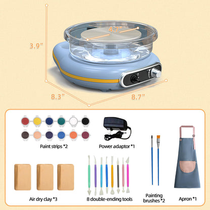 Hitish Mini Pottery Wheel Kit for Kids - 4.7" Turntable Two-Way Rotation Electric Pottery Machine, Adjustable Speed, Low Noise, Clay Wheel DIY Kit for Teens Adults Beginners, Pottery Tools Included