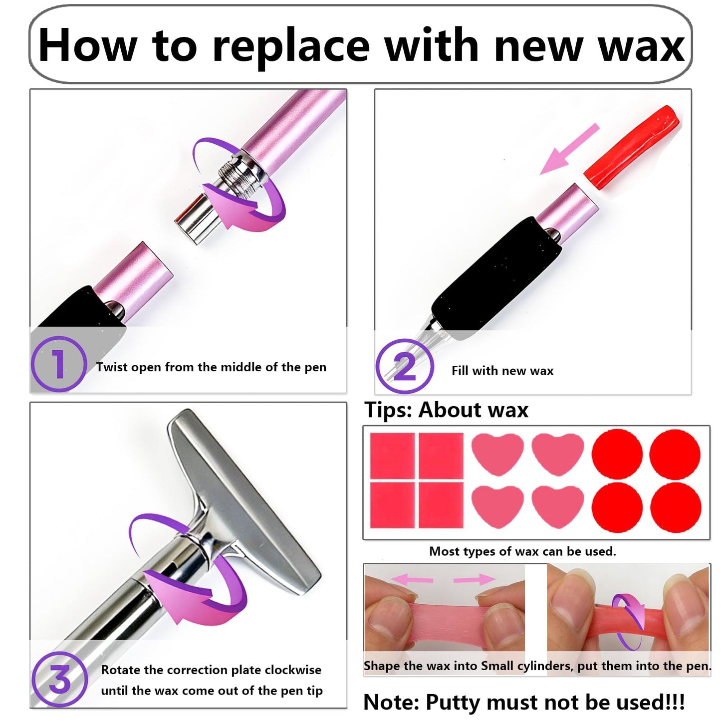 ZYNYXY 14PCS Diamond Art Pens Kits, Self-Stick Drill Pens, Refillable Wax Pen with Metal Correction, Diamond Art Accessories Tray for Nail & 5D DIY Diamond Painting (Pink-Purple)