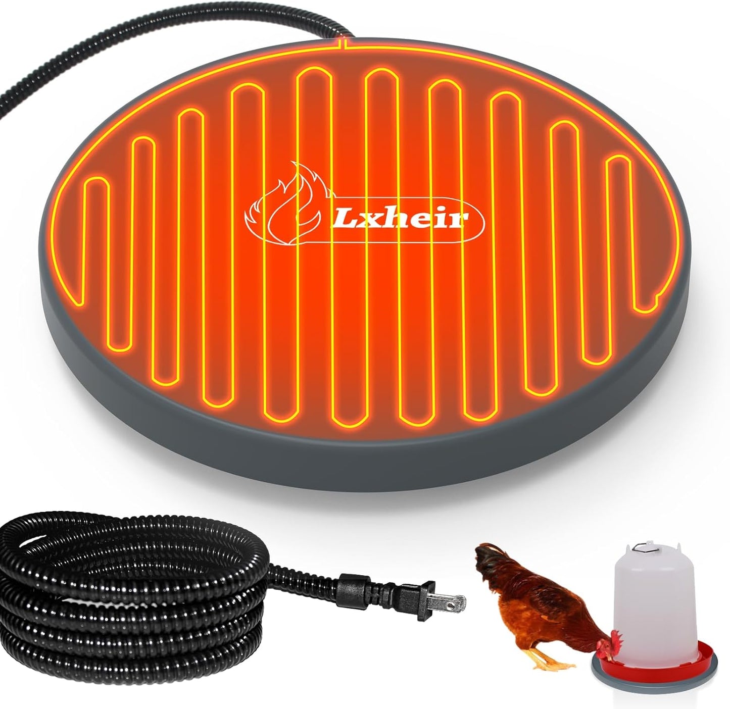 Lxheir 13'' 3-5 Chicken Water Heater, Heated Base for Metal Plastic Poultry Founts Waterer Gallons, Poultry Water