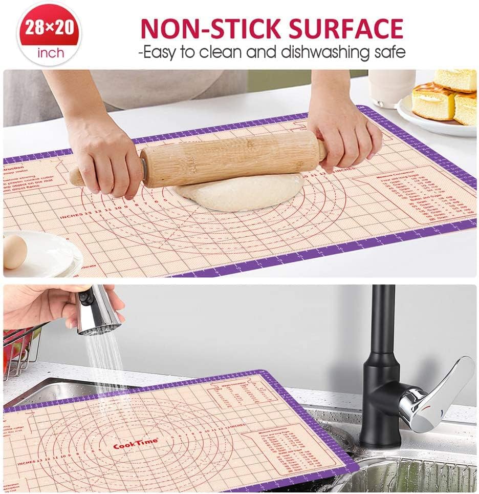 Pastry Baking Mat 28x20 Inch, Silicone Dough Sheet Mat with Measurement, Perfect for Making Pie, Pizza